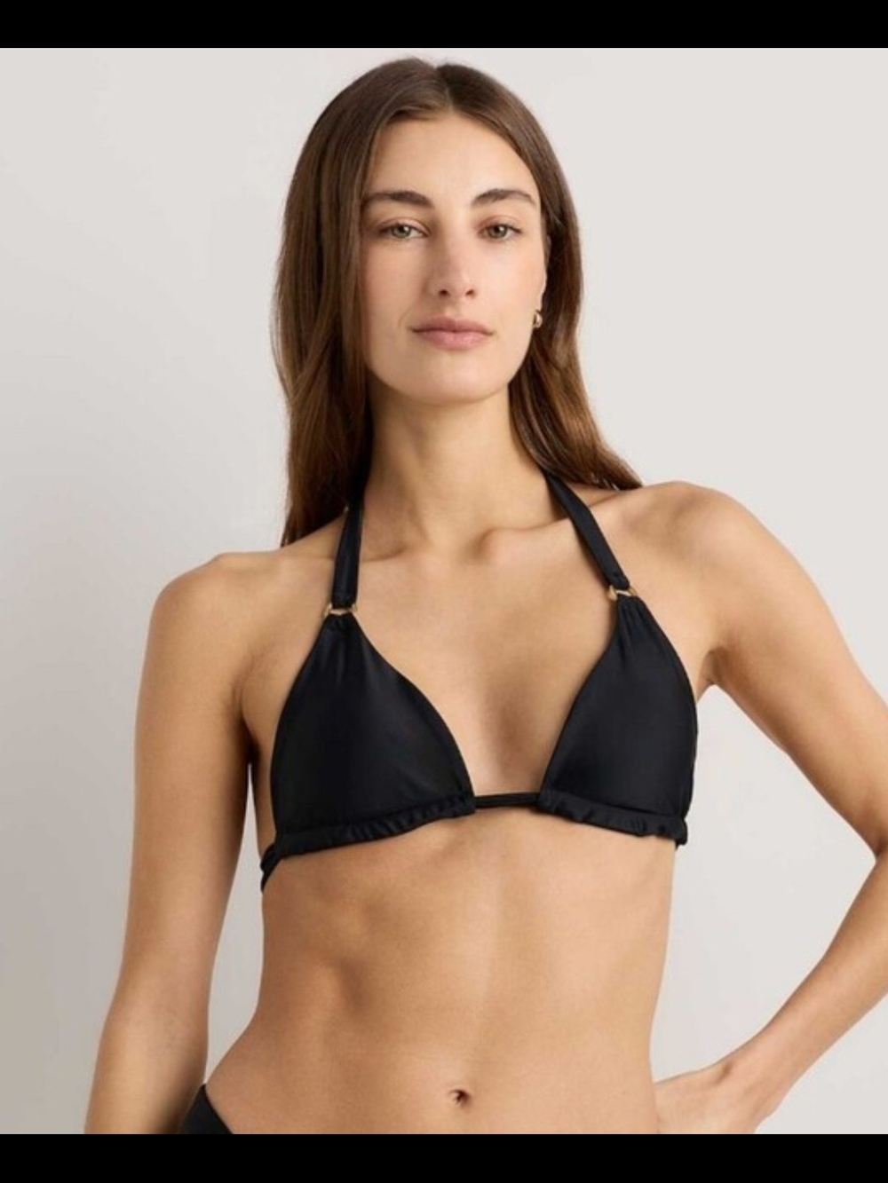 NWT! Quince Italian Full Coverage Ring Triangle Bikini Top Black Size Small
